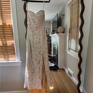 Scala Gold Cream White Ivory Beaded Sequin Dress